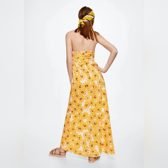 Mango Sunflower Cotton Maxi Dress Halter Sleeveless Size XL NEW NWT Boho Yellow - Picture 2 of 12